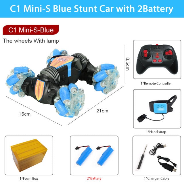 Hand Gesture Remote Control Stunt Car Remote Control Cars & Lorries Best Toy Store Blue C1 Mini S Car + 2 RC Controllers + 2 Batteries