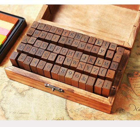 70 Piece Wooden Alphabet and Number Stamp Set Stamp Blocks Best Toy Store 