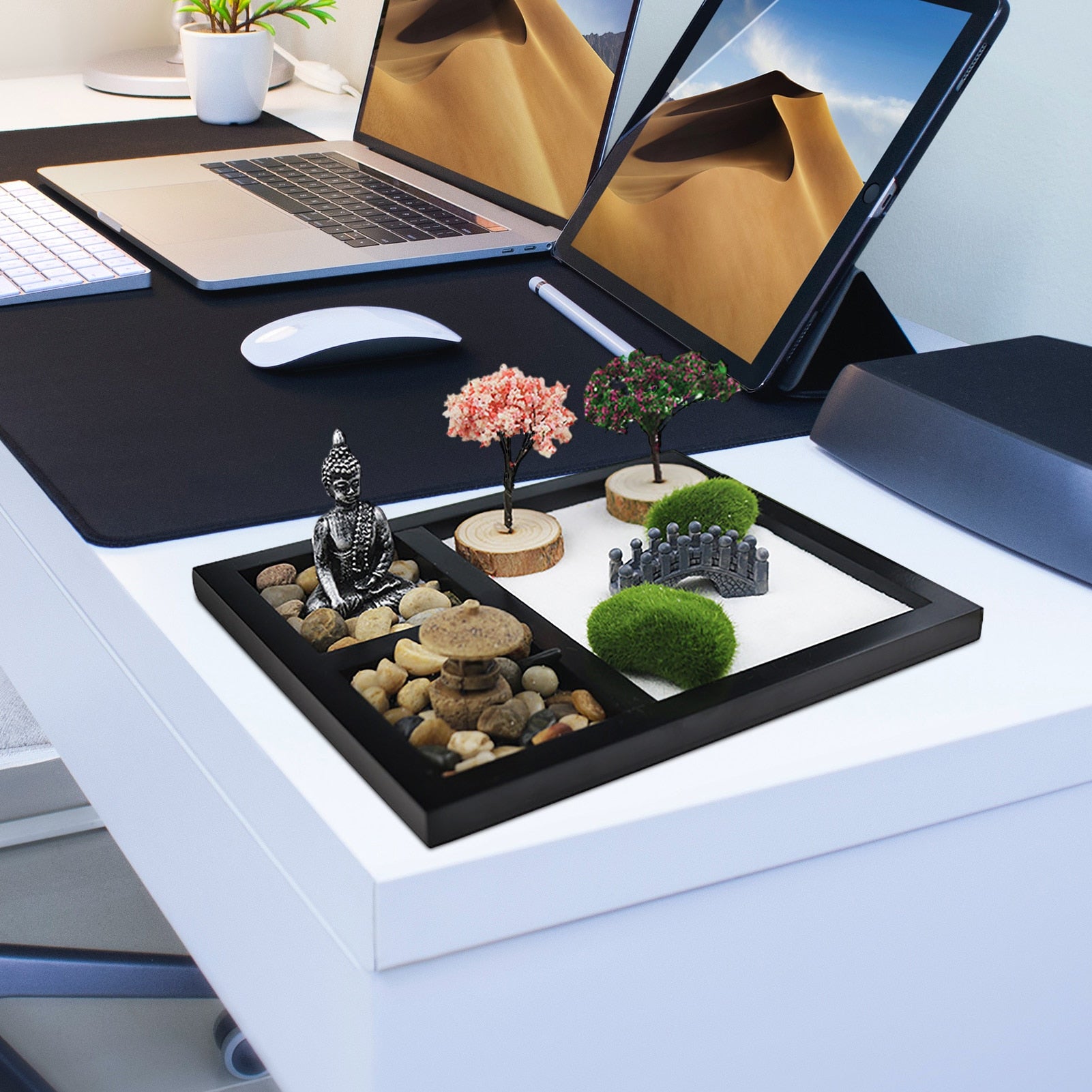 Japanese Zen Garden for Desk - Extra Large 16 x 8 Desktop Mini Zen G