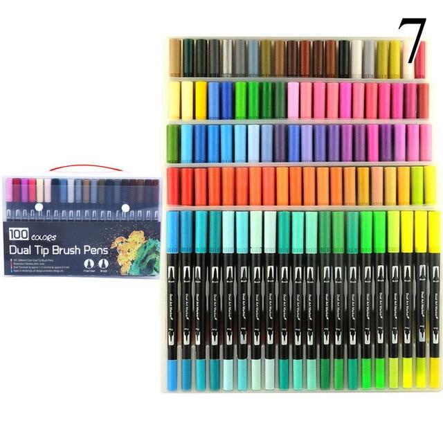 Dual Tip Non-Toxic Marker Pens Markers &amp; Highlighters Best Toy Store 100 Colours Black 