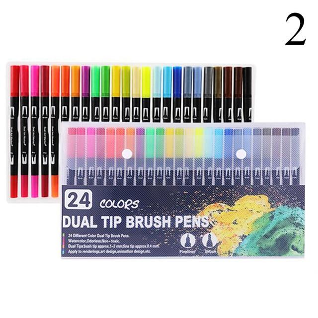 Dual Tip Non-Toxic Marker Pens Markers &amp; Highlighters Best Toy Store 24 Colours Black 