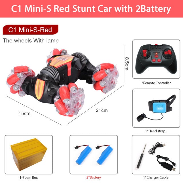 Hand Gesture Remote Control Stunt Car Remote Control Cars & Lorries Best Toy Store Red C1 Mini S Car + 2 RC Controllers + 2 Batteries 