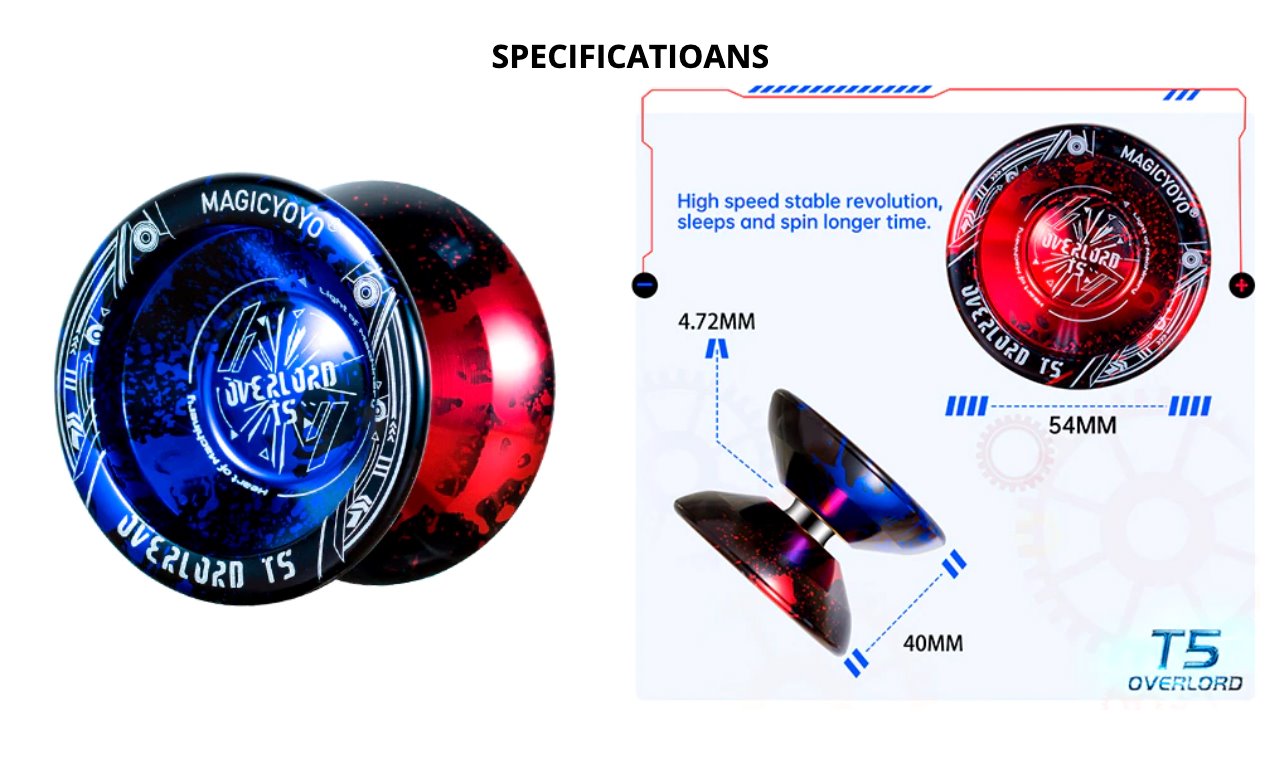 YOSTAR 2 Pack Yoyos T5 Overlord, Unresponsive Yoyo Professional Yoyo Made  of Alloy Aluminum, Metal Trick