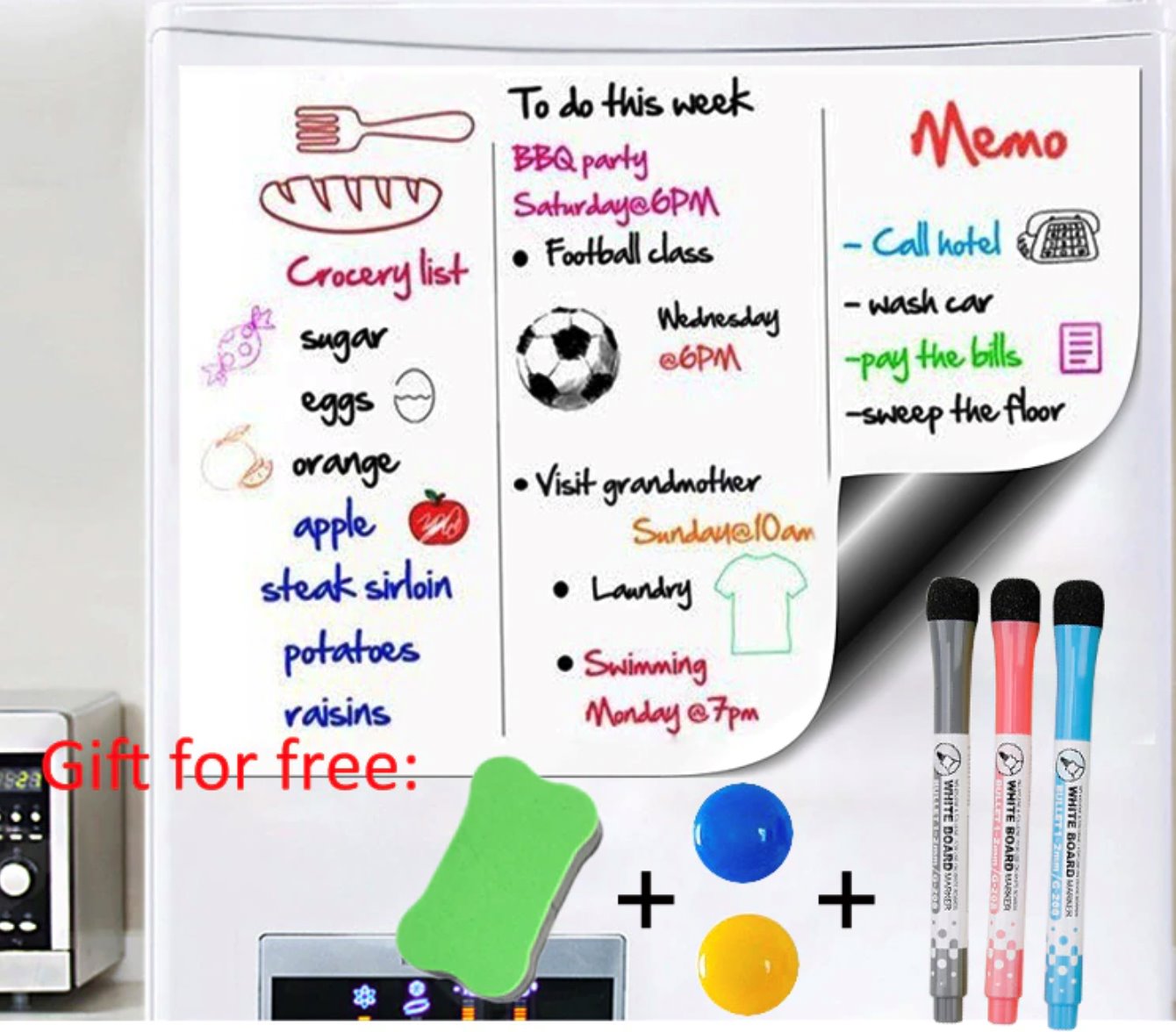 Magnetic Flexible Whiteboard for Refrigerator Dry-Erase Boards Best Toy Store A3 Whiteboard + 3 Pens + Eraser 