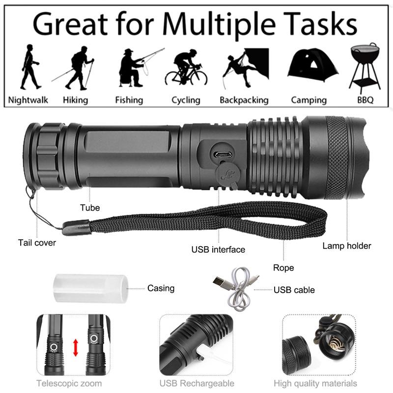 Waterproof Rechargeable LED Torch 500m Torches &amp; Headlamps Best Toy Store 